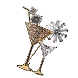 Elegant Gold and Silver Cocktail Glass Brooch